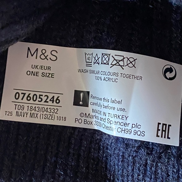 Marks & Spencer acrylic navy blue hat. One size. NWT. - Picture 4 of 7